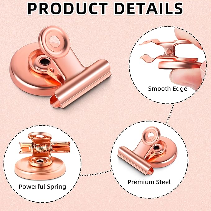 Grtard 48pack Magnetic Clips Heavy Duty, Magnet Clips for Fridge, Refrigerator Magnets, Scratch Free Magnets with Clip, Strong Magnetic Clip for Refrigerator, Whiteboard, Locker, Cruise (Rose Gold)