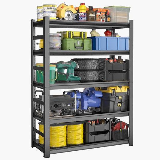 78"H Garage Shelving Heavy Duty Shelving Units, 3500LBS Large Capacity Adjustable 5 Tier Metal Garage Storage Shelves Industrial Shelf Rack for Warehouse and Basement, 18"Dx 47.2"Wx78"H, Black