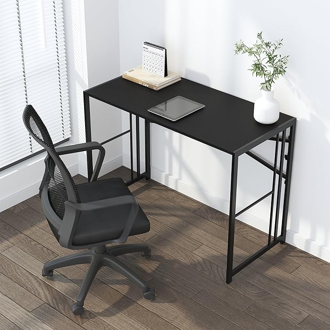 Folding Desk 40 inch Writing Gaming Computer Camping Desk, No Assembly Required Home Office Table, Black-NeatNest