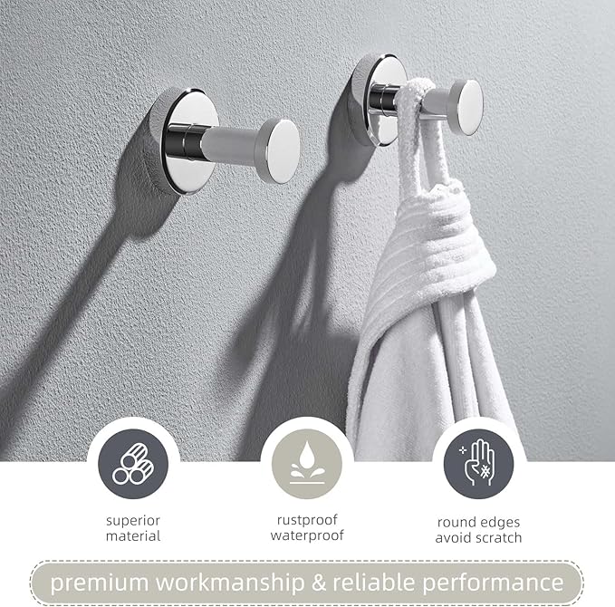 Angle Simple Bathroom Towel Hooks, SUS 304 Stainless Steel Coat Wall Hooks, Polished Chrome, 2 Pack