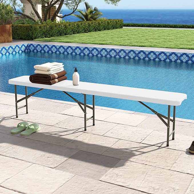 Goplus 6 Feet Plastic Folding Bench, Portable Foldable Bench Seat with 1320 LBS Capacity, HDPE Thickened Long Seat with Handle & Lock, for Outside Indoor Picnic Party Camping Dining Soccer Events-NeatNest