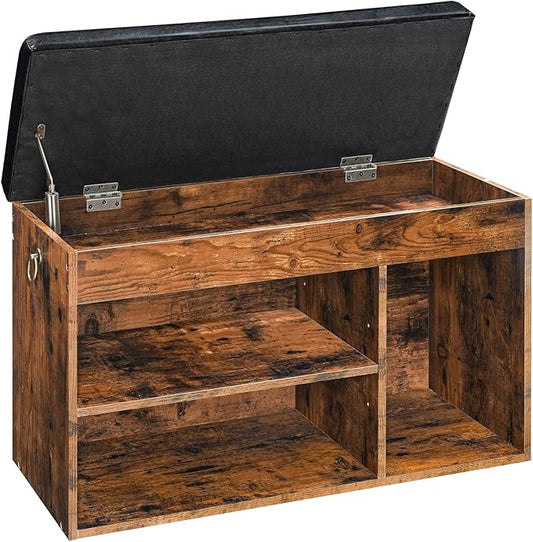 HOOBRO Shoe Storage Bench with Padded Cushion, Entryway Bench with Flip-Open Storage Box and Adjustable Shelf, Shoe Rack with Hidden Compartment, for Entryway, Living Room, Rustic Brown BF40HX01-NeatNest