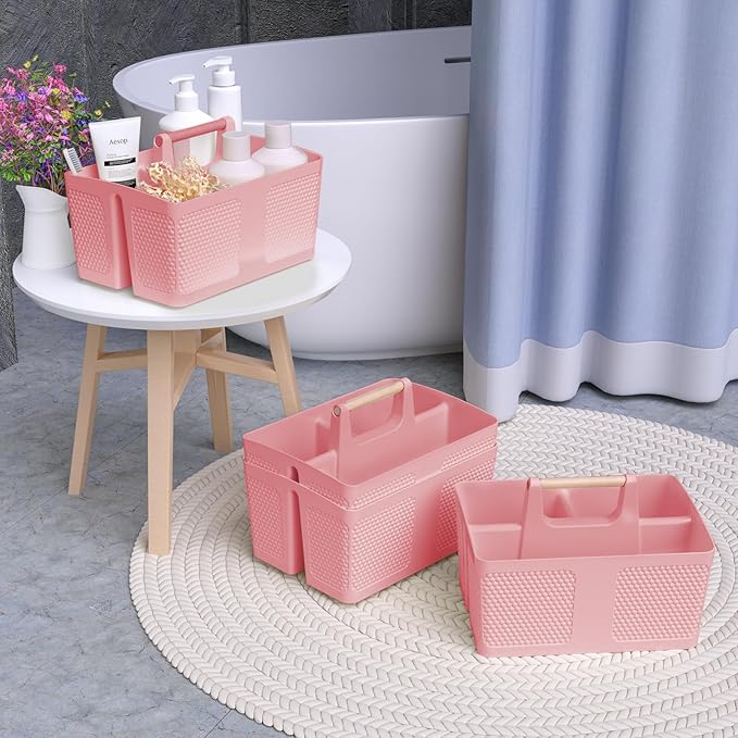 Shower Caddy Portable and Cleaning Caddy Organizer for Bathroom, Kitchen, Toiletries Storage ，Caddy organizer with handle, Rust-Resistant, Durable Material (Pink, 9.36" L×7.73" W×7.24" H)-NeatNest