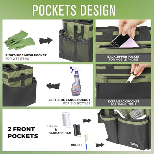 Compact Wearable Cleaning Caddy, Small Cleaning Caddy Supplies Organizer with Handle & Shoulder Straps for Housekeepers, Under Sink & Car Cleaning Tool Organizers Bag (Armygreen)-NeatNest