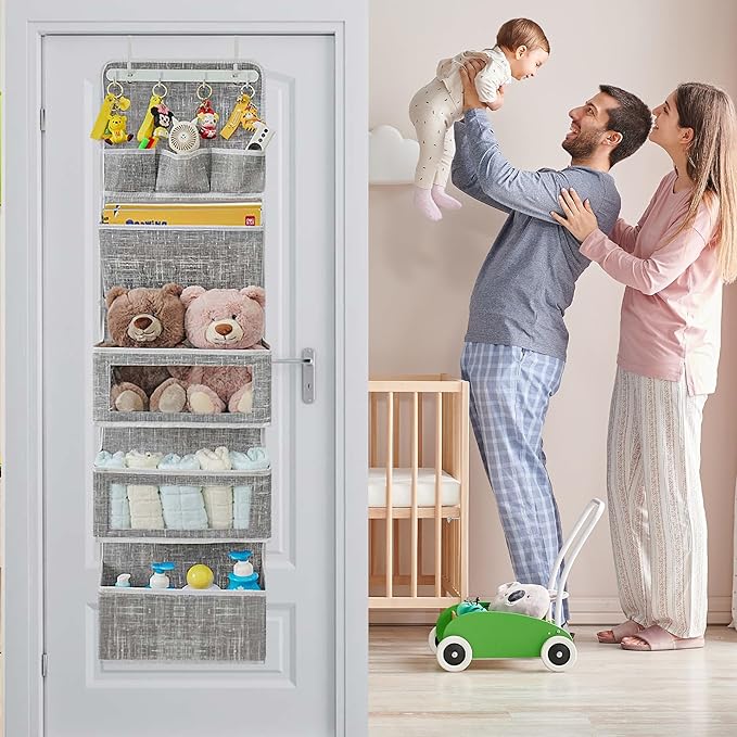 VICTORICH All-IN-ONE Over the Door Organizer, Super Behind the Door Storage Organizer with Door Rack and Large Clear Windows, Wall File Organizer, Hanging Organizer (New Grid Gray)
