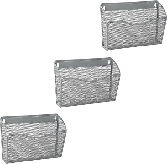 EASEPRES 3 Single Pocket Mesh Hanging File Organizer, Vertical Wall Mounted Magazine File Holder, Mount Basket Mail Paper Document Folder Organizing for Office, Home and School, Gray
