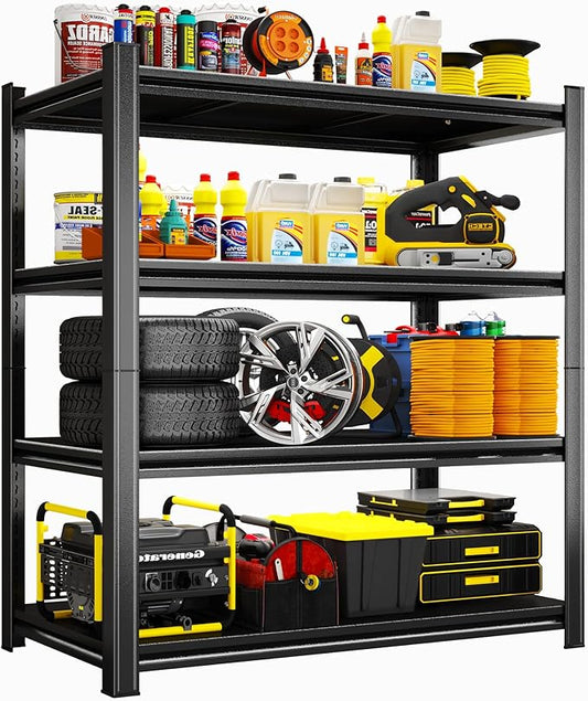 Adjustable 4-Tier Heavy Duty Storage Shelves for Garage, Detachable Steel Shelving Units, Metal Rack Shelf – (Black-63.00H*39.37W, 17.72D-4Tier)