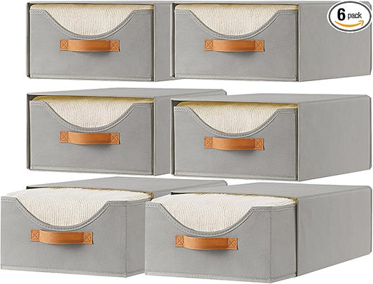 6 Pcs Closet Drawers and Large Size Clothes Storage Bins Push-Out Storage Stackable Shelf Drawers with See-Through Window Closet Organizers for Bedroom, Living Room, Under Bed, Grey-NeatNest