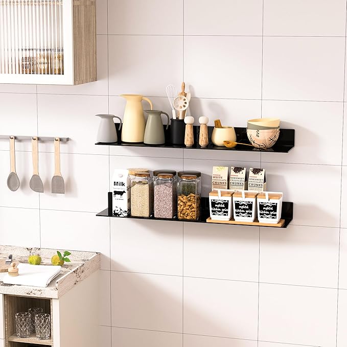 30 Inches Acrylic Long Wall Shelf Set of 2, Black Wall Mounted Acrylic Bathroom Storage Shelves Display Organizer, 2 Pack(30 Inch)-NeatNest