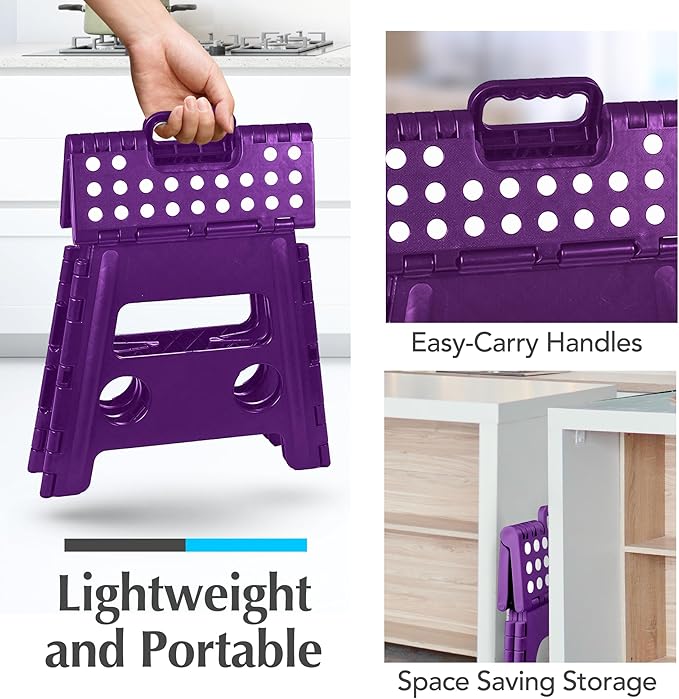 Handy Laundry Folding Lightweight Step Stool - Sturdy Enough to Support Adults and Safe Enough for Kids - Opens Easy with One Flip - Great for Kitchen, Bathroom or Bedroom (Purple- 13 inch)