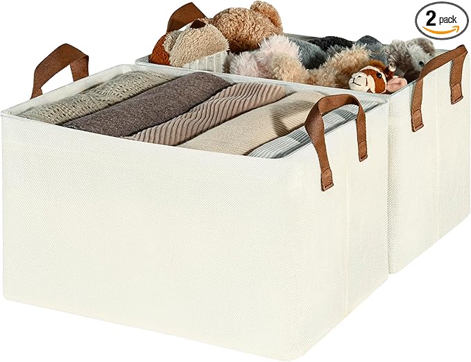 GRANNY SAYS Storage Baskets for Shelves, Closet Organizer Bins, Clothes Storage Bins with Metal Frame, Large Baskets for Organizing and Storage, Collapsible, Ivory, 2-Pack-NeatNest
