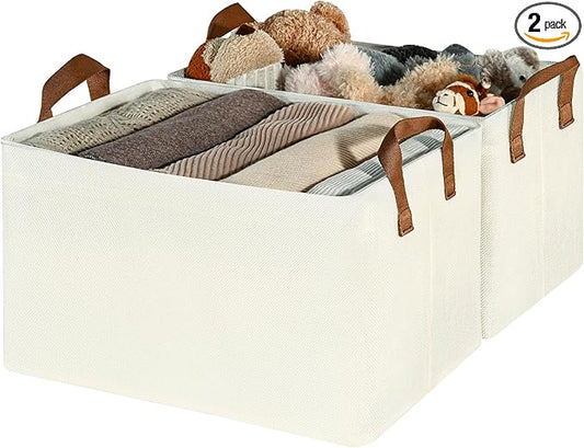 GRANNY SAYS Storage Baskets for Shelves, Closet Organizer Bins, Clothes Storage Bins with Metal Frame, Large Baskets for Organizing and Storage, Collapsible, Ivory, 2-Pack-NeatNest