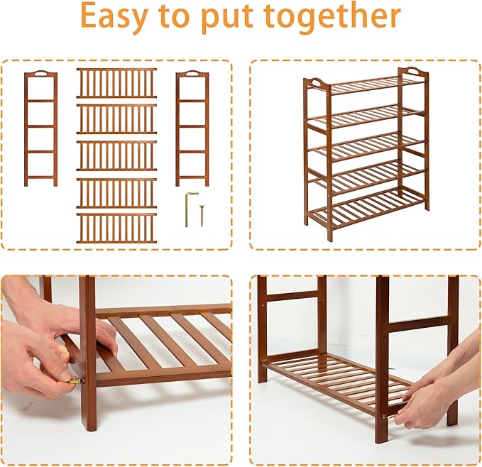 5 Tier Bamboo Shoe Rack, Free Standing Shoes Rack Shoe Shelf Shoe Organizer for Closet, Entryway, Bedroom, Living Room, Front Door, Studio, Bathroom-NeatNest