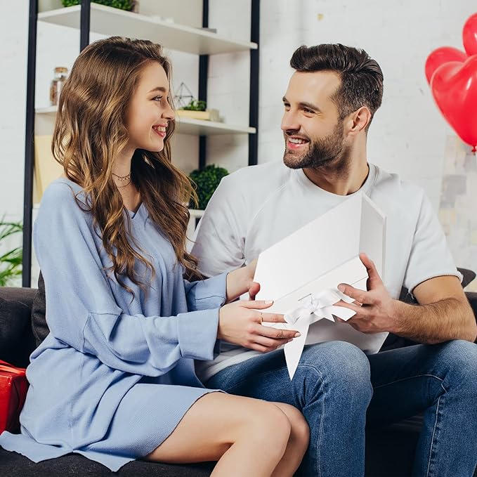 DaiJoob Large White Gift Box with Lid for Presents 13x9x4 Inch with Ribbon and Magnetic Closure (Pack of 1)-NeatNest