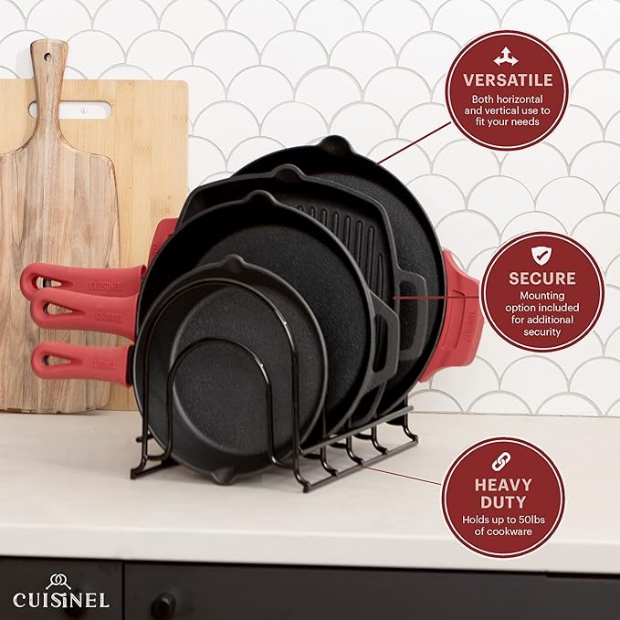 Cuisinel Pots and Pans Organizer - 15" Heavy Duty Skillet Rack - 2 Pack - Kitchen Counter/Cabinet Organization Storage - Holder for Cookie Sheet, Cutting Board, Cast Iron Cookware, Dish, Lid Stand-NeatNest