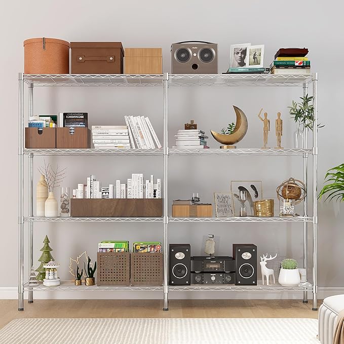 58'' Adjustable Storage Shelves Wire Shelving Unit Multiple Rows Shelving for Storage Rack Shelves for Storage Heavy Duty Garage Shelf Pantry Shelves Kitchen Shelving