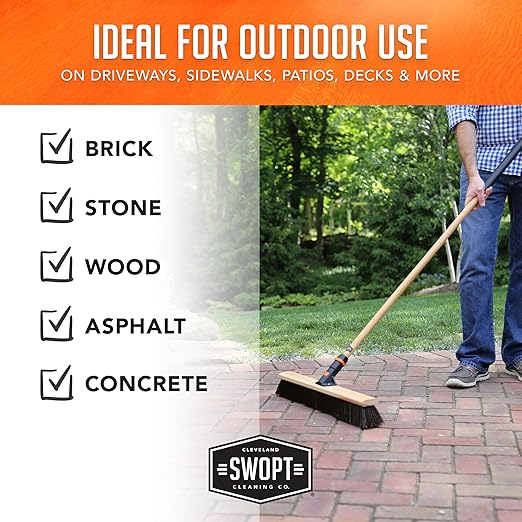 SWOPT 24” Premium Rough Surface Push Broom Head — Outdoor Push Broom for Driveways, Sidewalks, Patios — Cleaning Head Interchangeable with All SWOPT Cleaning Products for Efficient Cleaning & Storage