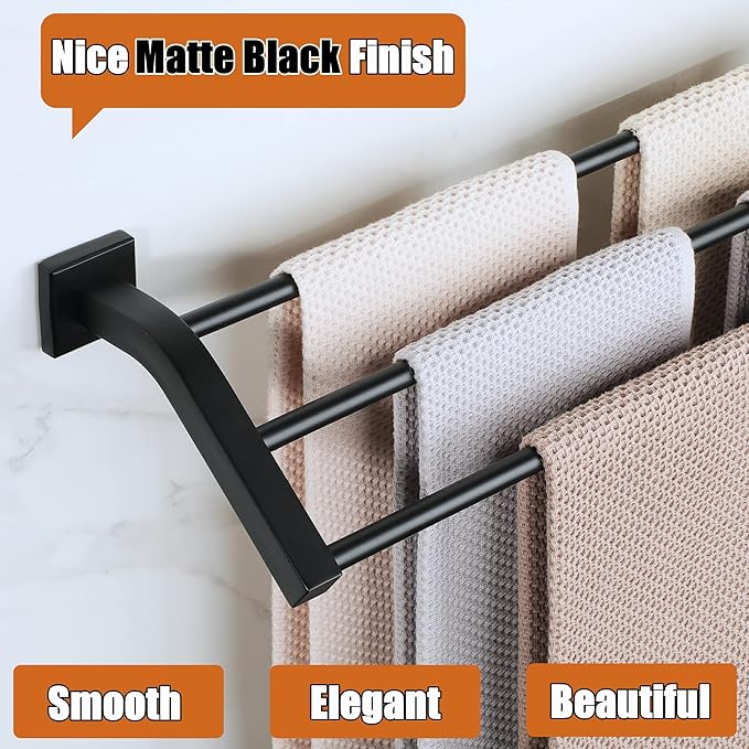 Alise Bath 3 Towel Bars,Towel Holder Towel Racks for Bathroom Wall Mount,Heavy Duty SUS304 Stainless Steel Towel Hanger Towel Rails,GK9603-B Matte Black,24-Inch
