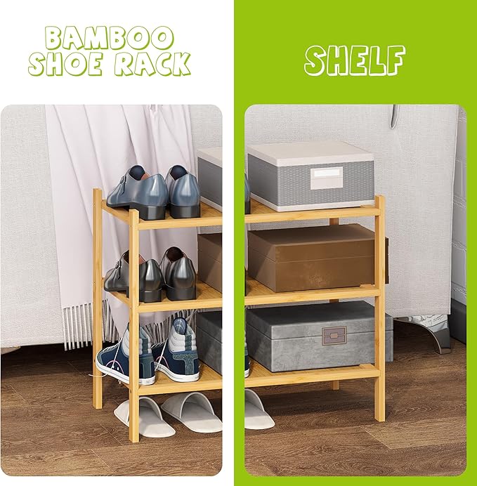 BMOSU 3-Tier Bamboo Small Shoe Rack Premium Stackable Shoe Shelf Storage Organizer for Hallway Closet Living Room Entryway Organizer(Natural)-NeatNest