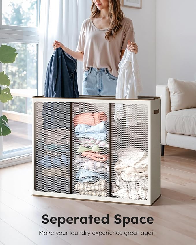 SOLEDI 180L Laundry Hamper 3 Section, Extra Large Laundry Hamper with Lid, Dirty Clothes Hamper with Sturdy Handle, Large Laundry Basket Organizer for Laundry Room, Bedroom, Hampers for Laundry-NeatNest