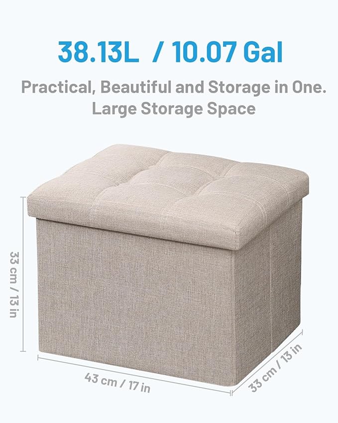 AmasSmile Beige Ottoman with Storage,Foot & Leg Rest Stools Small Cute Stool Short Bench Folding Ottomans Square Footstools for Shoe Living Room Under Desk Outdoor RV Camper Each Space Storage