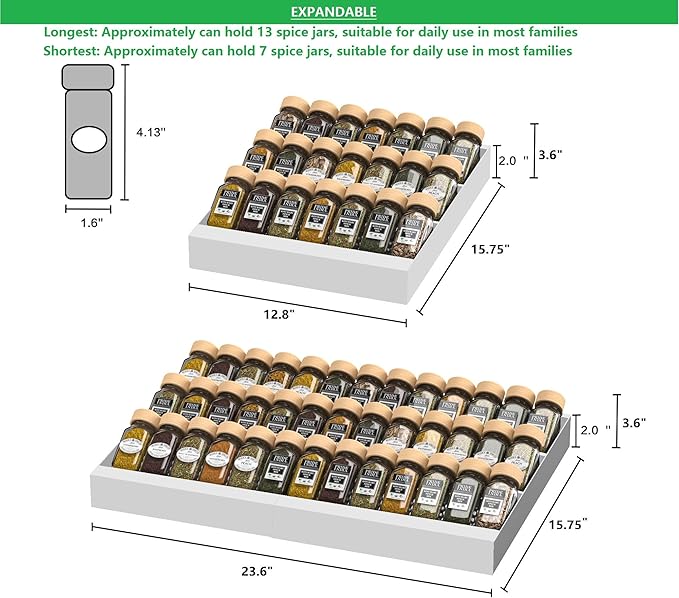 Expandable Metal Spice Drawer Organizer,3-Tier,Slanted Seasoning Jars Tray for Kitchen Cabinet Drawers Insert/Countertop (Jars not included)-3Tier,1pack/White-NeatNest