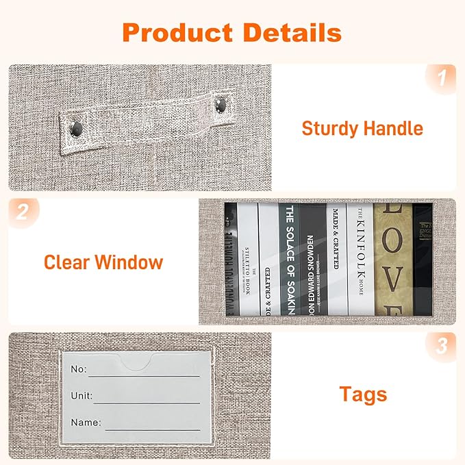 4-Pack Fabric Storage Bins with Lids, Foldable Storage Boxes with Handles & Clear Window, Closet Organizers for Clothes, Books (Oatmeal, 4PCS/17.3 x 11.8 x 11.8 in)-NeatNest