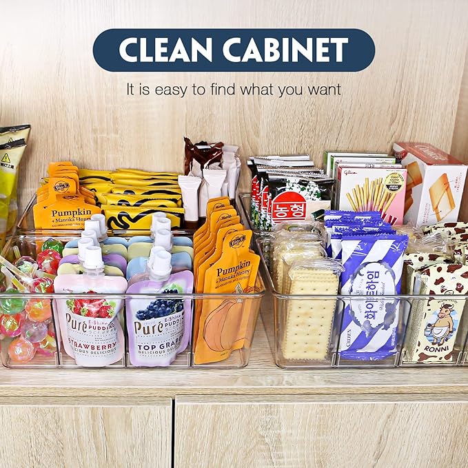 Batoto Pantry Organization and Storage Bins, Refrigerator Organizer Bins – Clear, Kitchen Organization and Storage with Dividers (2 Pack)-NeatNest