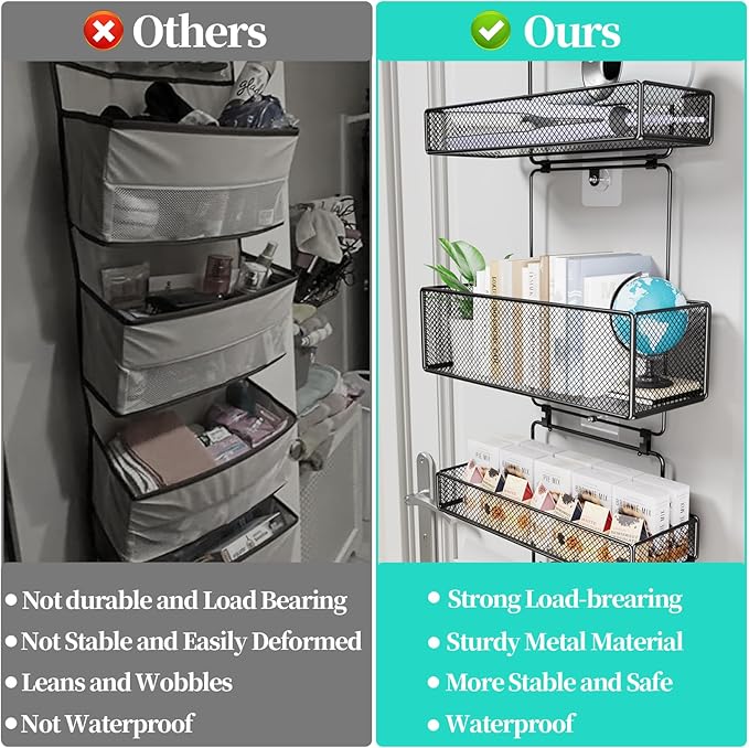 HapiRm Over Door Organizer Storage - Separable Door Organizer Hanging with 6 Metal Large Capacity Baskets for Bathroom Bedroom Kitchen Pantry Closet (Black)
