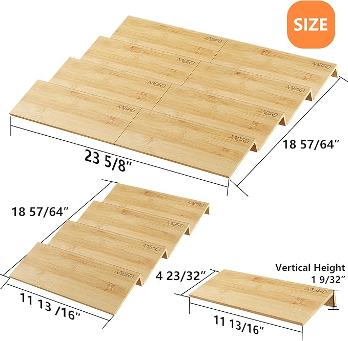 AMBIRD Bamboo Spice Drawer Organizer with Non-slip Mat,4 Tier - 2 Set Jar Spice Rack Tray From 12''to 24'',Hold up 48 Jars Seasoning Organizer for Kitchen,Cabinet,Drawers,Countertop-NeatNest