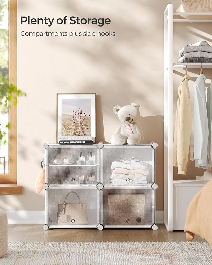 SONGMICS Shoe Rack Organizer, 4-Tier Shoe Storage Cabinet for Closet and Entryway, Holds 16 Pairs of Shoes, Adjustable, White ULPC032W01-NeatNest