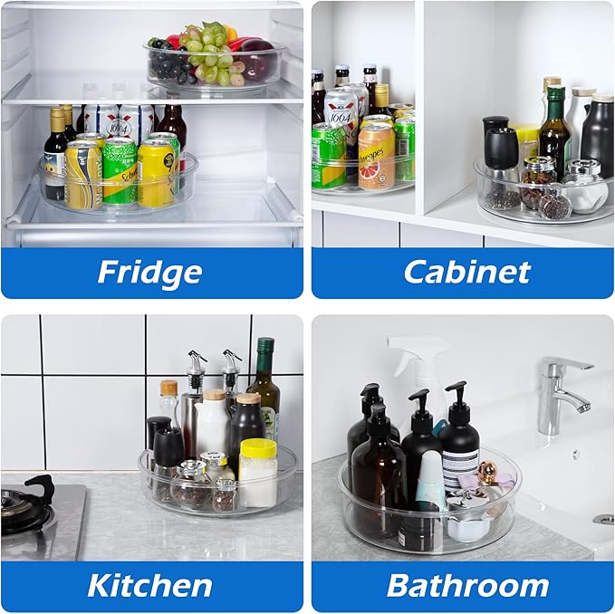 2 Pack, Lazy Susan Organizer for Cabinet, 12 Inch &10 Inch Lazy Susan Turntable for Fridge, Pantry Organization and Storage, Kitchen Spice Rack, Bathroom, Vanity, Countertop, Under Sink and Table