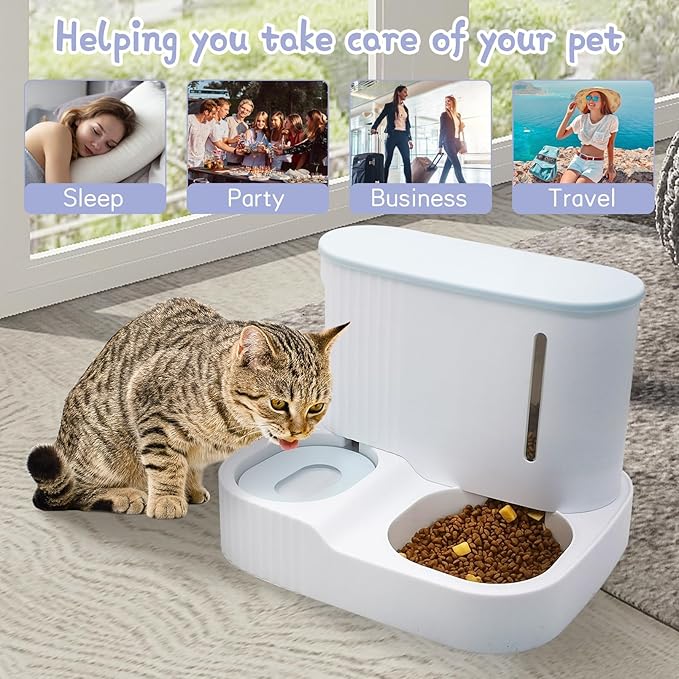Kathson 2 in 1 Auto Cat Feeder and Waterer, Gravity Pet Feeder for Dry Food, Indoor/Outdoor Cats (Green)-NeatNest
