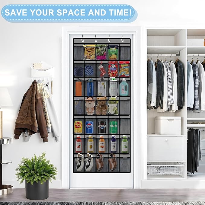 Aheroi Over the Door Shoe Organizer, 35 Pockets Mesh Shoe Organizer Door Hanger, Large Hanging Shoe Rack Holds Up to 40 lbs, Closet Shoe Behind Door Shoe Rack, Gray Durable Shoe Storage Hanging Bag