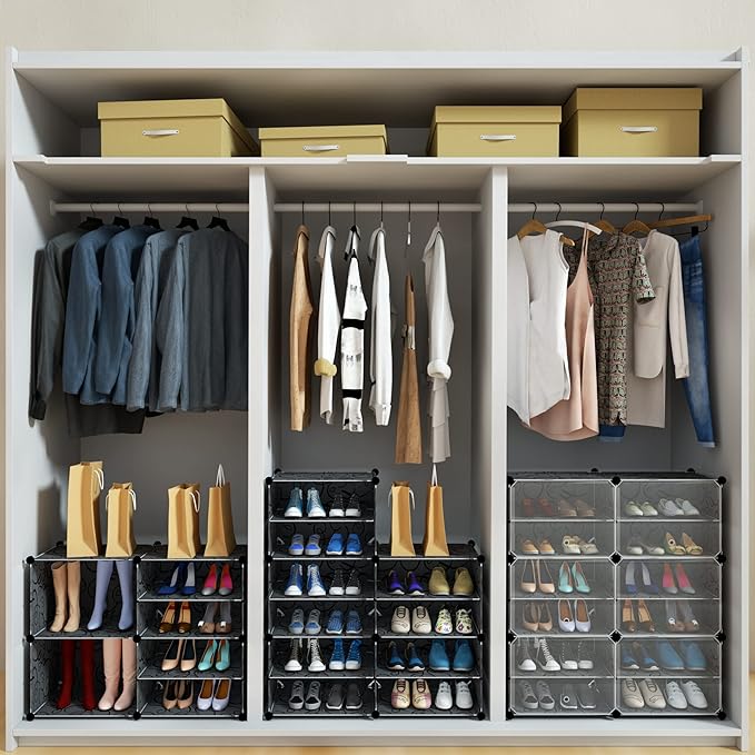 Shoe Rack Organizer, 48 Pair Shoe Storage Cabinet with Door Expandable Plastic Shoe Shelves for Closet,Heels,Boots,Slippers,8 Tier-NeatNest