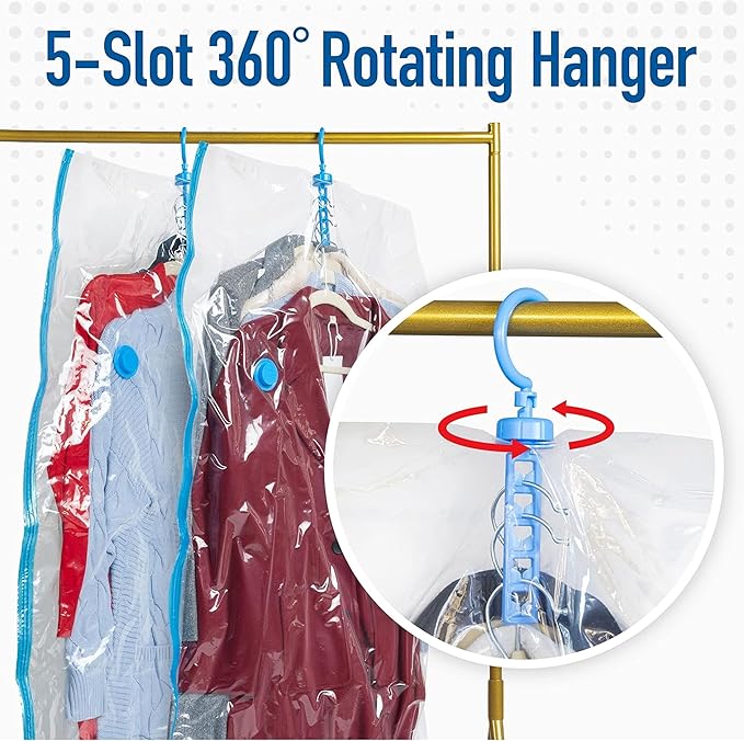 4 Pack Hanging Vacuum Storage Bags for Jackets, Clothes, Suits and Dresses – Vacuum Sealed Compression Bags with Hand Pump – Space Saver Storage Bags for Moving, Travel & Organization (2S & 2L)
