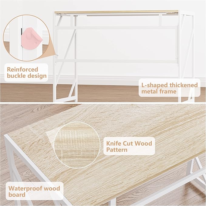 Elephance Folding Desk Writing Computer Desk for Home Office, No-Assembly Study Office Desk Foldable Table for Small Spaces-NeatNest