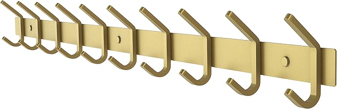 Brushed Gold Wall Mounted Coat Rack – 30 Inch Stainless Steel Rail with 10 Double Coat Hooks for Entryway, Bathroom, Bedroom, Kitchen – Modern Gold Hook Rack for Coats, Hats, Towels-NeatNest