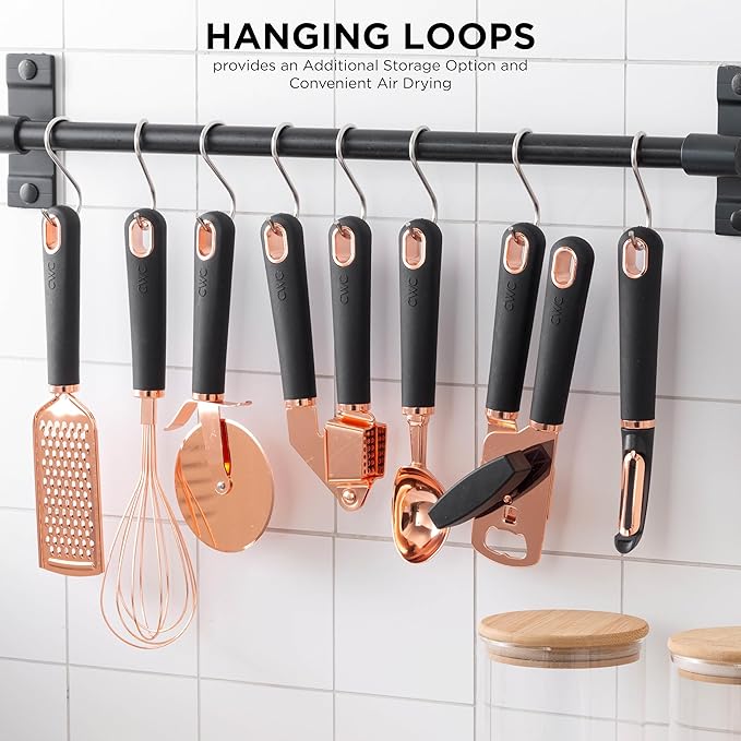 COOK WITH COLOR Kitchen Gadget Set Copper Plated Stainless Steel Utensils with Soft Touch Handles, Copper Black, 7 Pieces-NeatNest