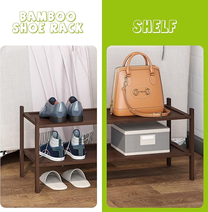 BMOSU 2-Tier Bamboo Shoe Rack Premium Stackable Shoe Shelf Storage Organizer for Hallway Closet Living Room Entryway Organizer(Brown)-NeatNest