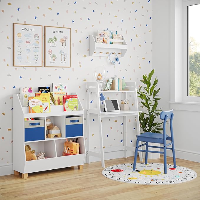 RiverRidge Kids storage bins - 10.5 Cube Storage Organizer with Handles – Blue Two-Tone closet organizers and storage for Toys, Shoes & More - Fits Cabinets