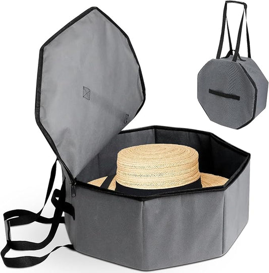 Hat Box for Travel and Storage, Collapsible Cowboy Cap Organizer Case for Closet with Handles, Hat Box for Women Storage and Large Cap Bag for Men Carry, Grey-NeatNest