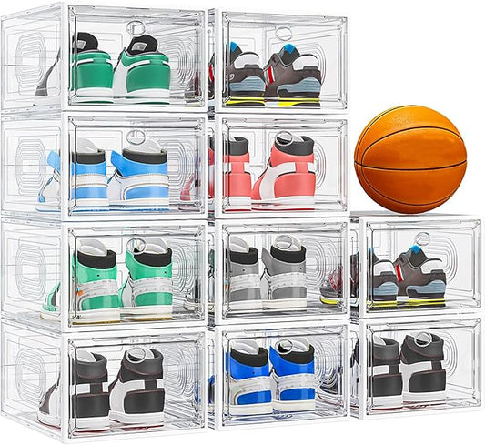10 Pack Thicken Shoe Organizer Stackable,Upgraded Sturdy Shoe Storage Box with Magnetic Door,Shoe Containers For Sneaker Display,Hat Organizer,White-NeatNest