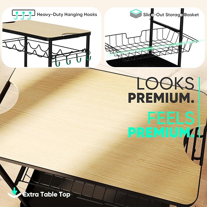 4 Tier Rolling Cart Metal, Easy Install Bar Cart, Heavy Duty, Lockable Wheels for Kitchen, Living Room, Microwave, Black