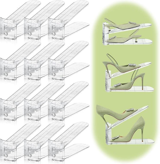 Shoe Slots Organizer,12 Pack Transparent Shoe Stacker Adjustable Shoe Slot Organizer Space Saver Shoe Rack Holder Shoe Storage Organizers for Closet,Transparent-NeatNest