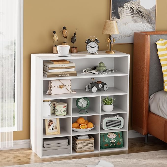 Garden 4 you Shoe Rack Organizer, 5-Tier Wood Cubby Shoe Rack with 2 Storage Shelf and 9 Cubbies, Shoe Organizer Cabinet for Entryway, Hallway, Closet and Garage, White-NeatNest