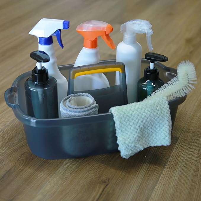 Cleaning Caddy Organizer with Handle, Storage Basket/Totes Portable for Bathroom Supplies, Cleaning Products, and Sink Tool.(Translucent Gray×2, 2 Pack)-NeatNest