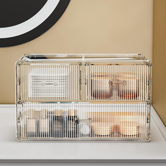 ZHIAI Stackable Storage Drawers, Acrylic Bathroom Counter Organizer Clear Makeup Organizers for Vanity, Kitchen Cabinets, Bathroom, Undersink, Home Organization and Storage (3 Drawers, Pattern A)-NeatNest