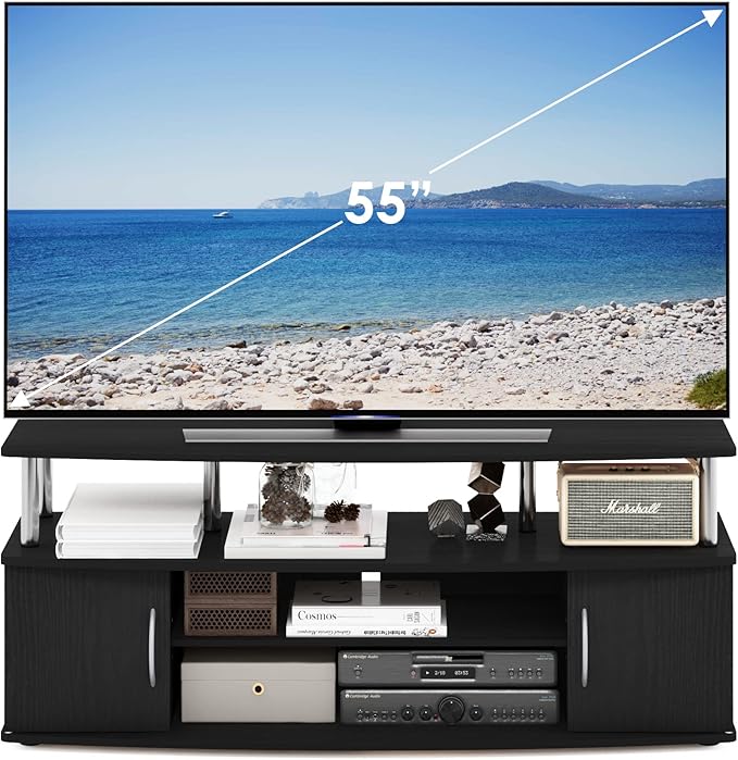 Furinno JAYA Large Entertainment Stand for TV Up to 55 Inch, Americano/Chrome-NeatNest
