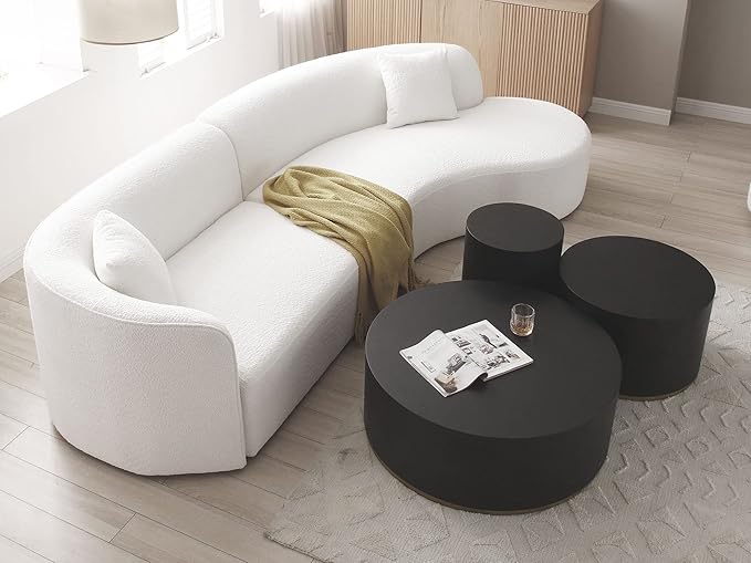 kevinplus Black Side Table End Table for Living Room, Bottom Gold Rim Design, Black & Gold (ø15.6'' x 19.5'')